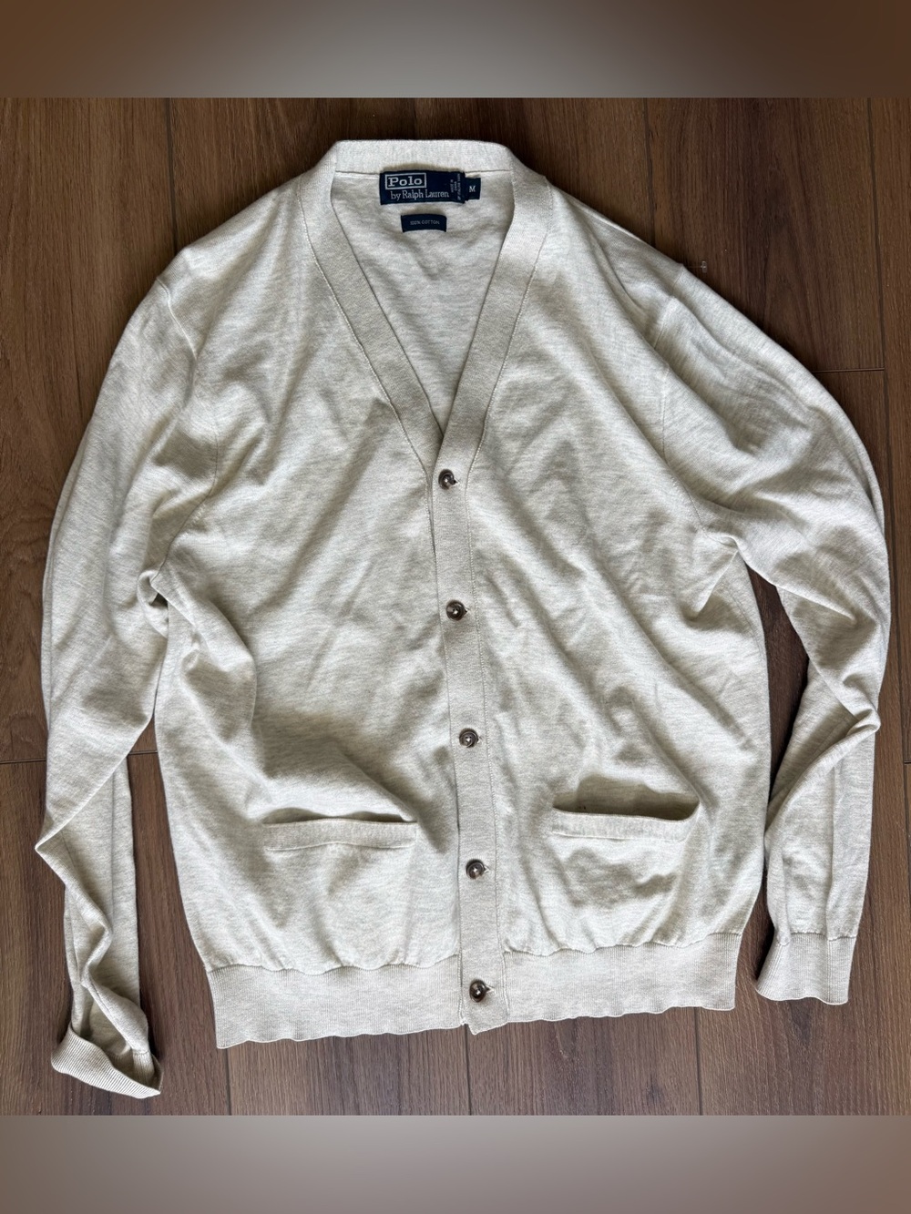 Polo Ralph Lauren V Neck Classic Polo White/Cream Cotton Cardigan Size Medium